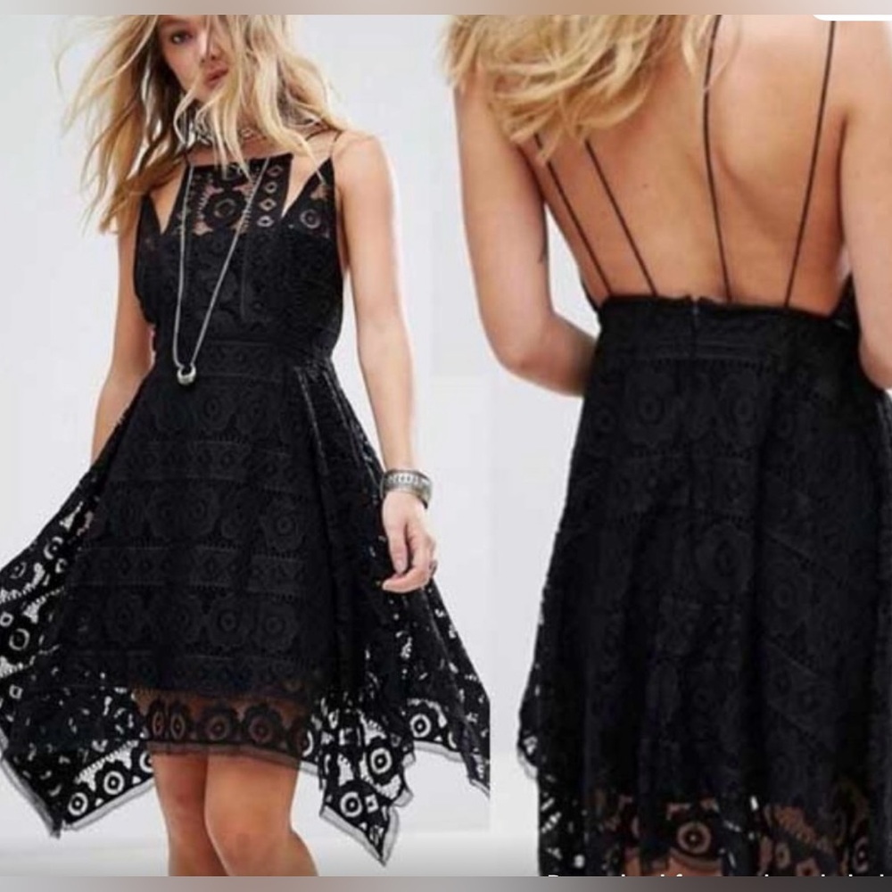Free People Just Like Honey Black Lace Dress Size 6